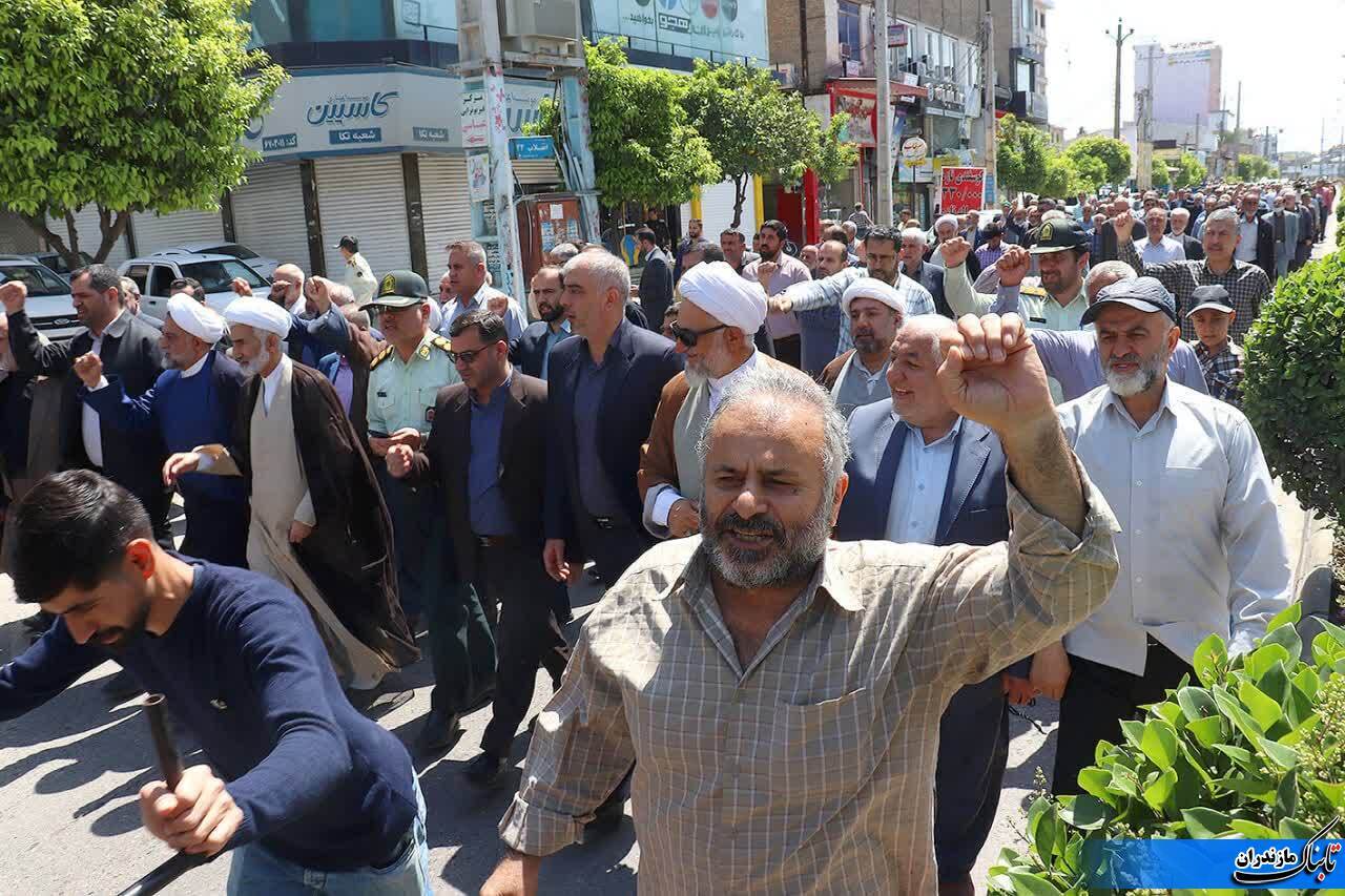 راهپیمایی جمعه‌های خشم در حمایت از مردم مظلوم غزه و عملیات وعده صادق در نکا/ گزارش تصویری