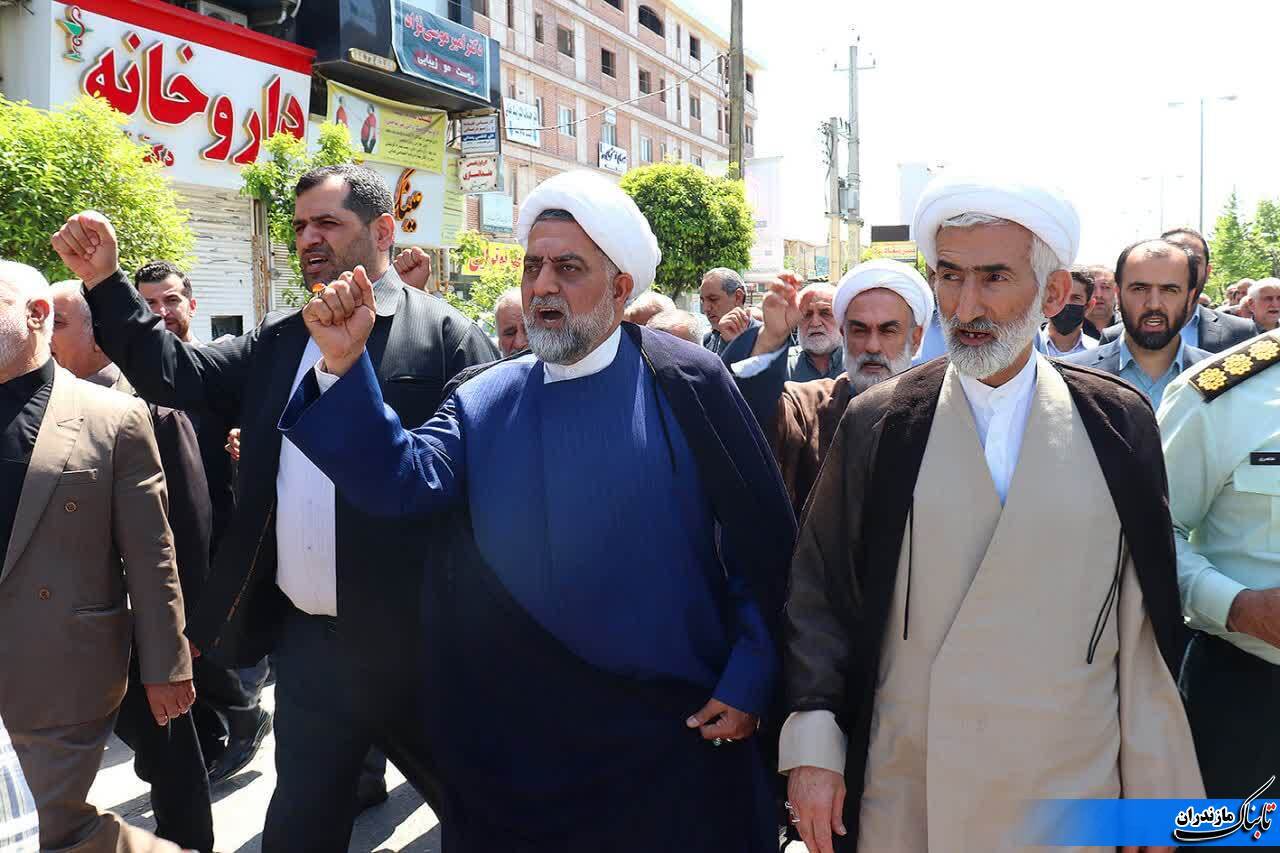 راهپیمایی جمعه‌های خشم در حمایت از مردم مظلوم غزه و عملیات وعده صادق در نکا/ گزارش تصویری