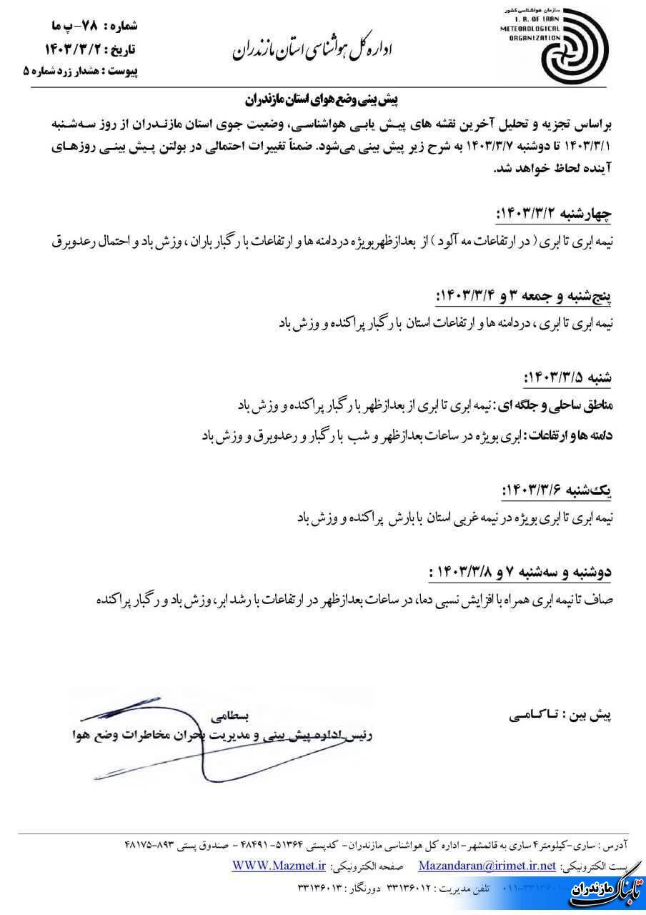 وضعیت جوی و متوسط دمای مازندران تا هفته آینده+ جداول